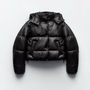 ZARA Stylish Black Hooded Puffer Coat